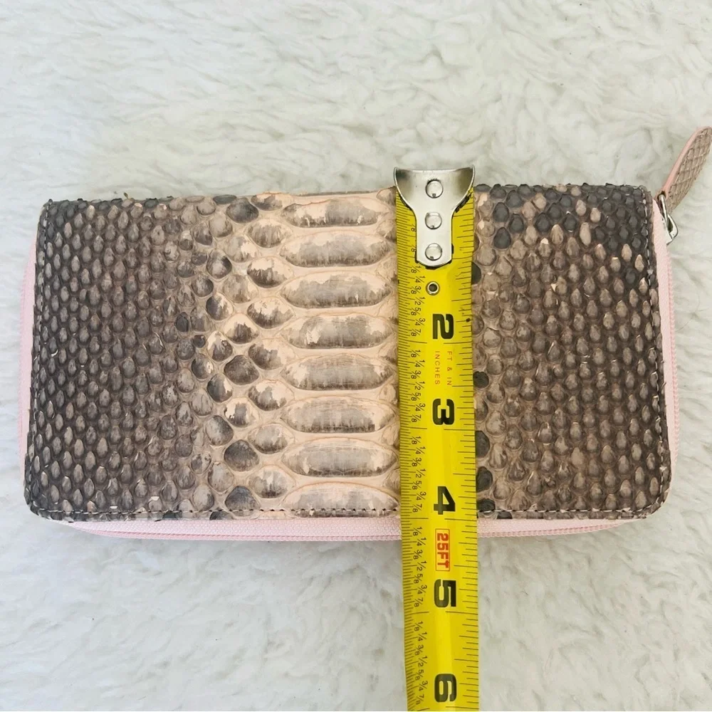 Genuine Python Snake Skin Leather Pink/ Black/Gray Zip Around Long Wallet